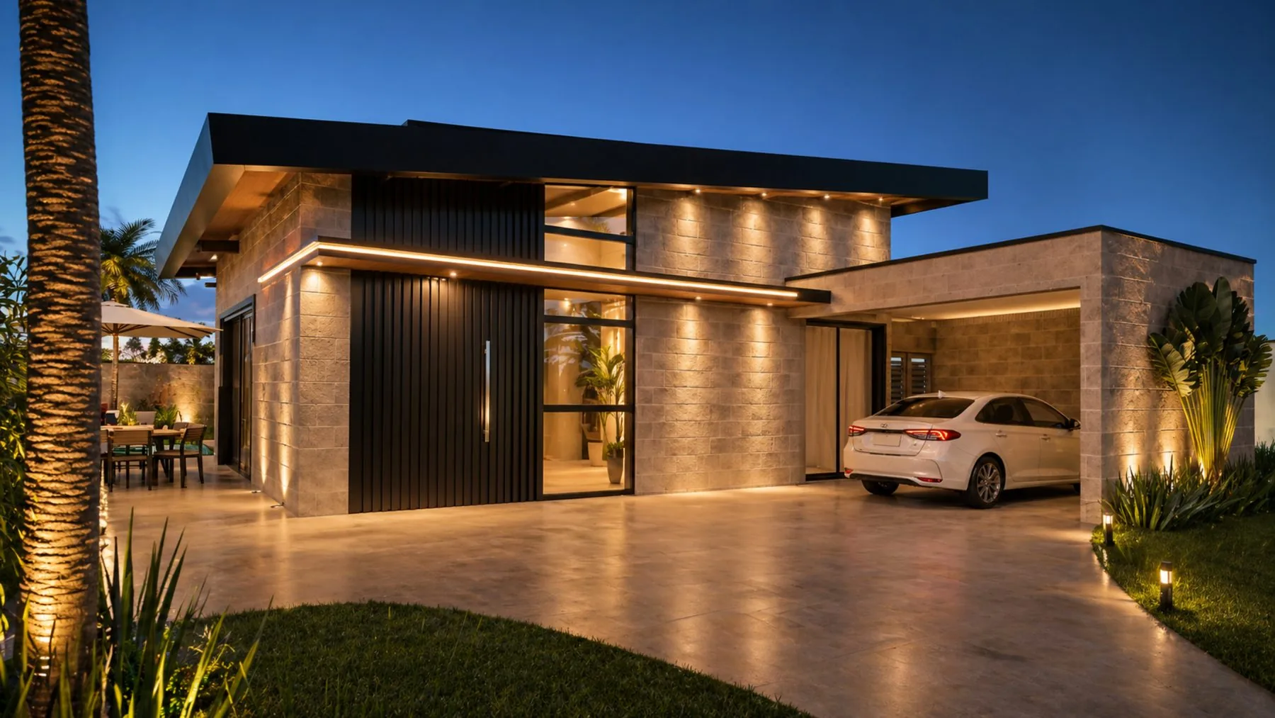 Ninho Verde I — casa branca moderna com escada interna em vidro