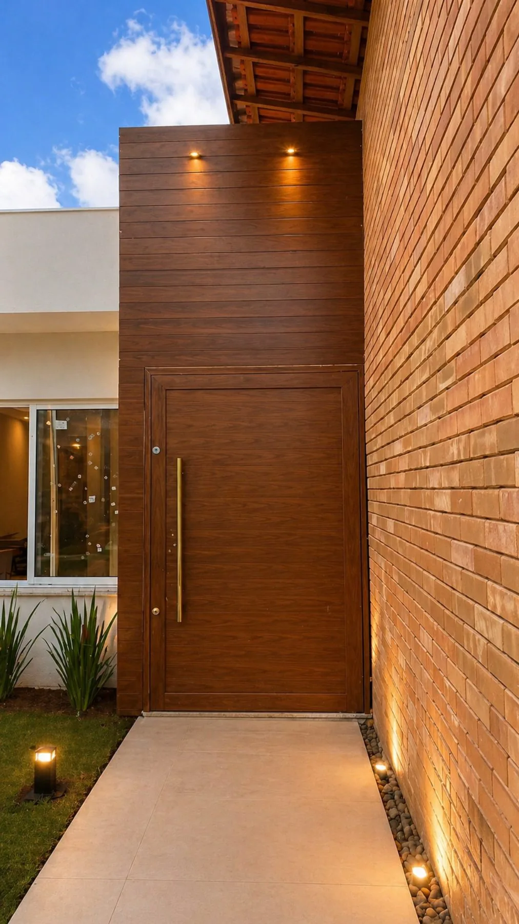 Riviera de Santa Cristina — residência com pedra natural e grande porta de entrada